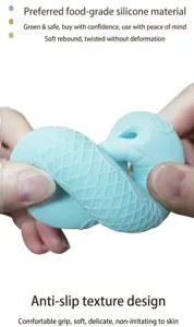 Dettaglio dell'impugnatura in silicone che mostra elasticità e design antiscivolo.