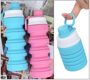 Collapsible silicone water bottle portable telescopic travel cup outdoor sports tumbler with hook