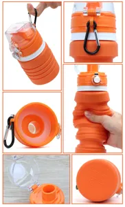 Collapsible silicone water bottle 400ml portable travel outdoor sports drinking cup.