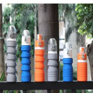 Outdoor collapsible silicone water bottle portable telescopic travel sports cup with secure lid.