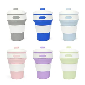 Collapsible silicone coffee cup, portable telescopic travel mug with lid and sleeve for daily use.