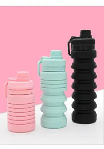 Gourde de voyage pliable en silicone pour sport en plein air, bouteille d'eau portable set.