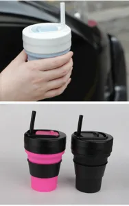 Vue détaillée de la tasse à paille en silicone pliable portable pour les voyages.