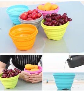 Collapsible silicone bowl portable folding travel camp lunch box fruit container multi-color