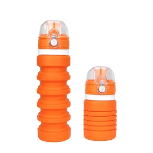 Collapsible silicone water bottle, portable outdoor sports folding travel cup orange