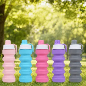 Portable Silicone Collapsible Water Bottle Foldable Travel Sports Water Cup With Leak Proof Lid Outdoor Drinking Cup