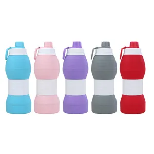 Bouteille d'eau pliable en silicone portable 600ml grande capacité sport voyage lot de 5