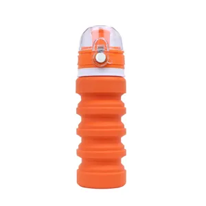 Collapsible silicone water bottle for outdoor travel portable folding sports cup orange