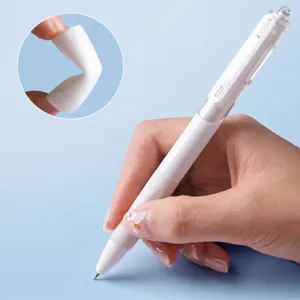 Dettaglio penna gel con impugnatura in morbida gomma, comoda penna neutra per scrittura.
