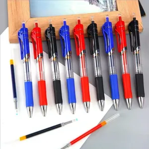 Retractable gel pens set with refills, black blue red 0.5mm bullet tip smooth writing stationery.