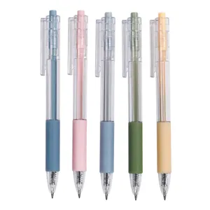 Set of 5 colorful transparent press gel pens, cute student stationery office writing tools.