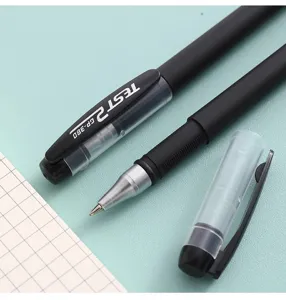 Detail shot of black gel ink pen 0.5mm smooth writing student stationery exam ballpoint pen