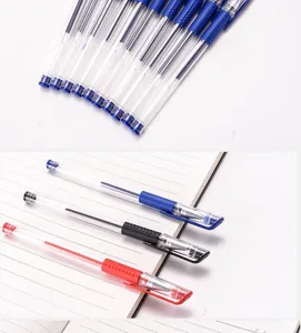 Transparent gel pens set with 0.5mm black, blue, and red ink for office and school stationery use.