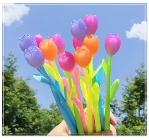 Leuke kleurveranderende tulp gelpen 0.5mm zwart creatieve zachte rubberen bloem kantoorartikelen