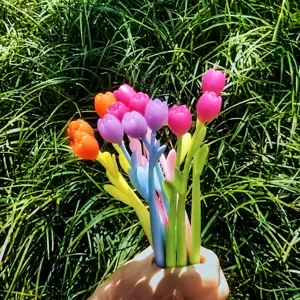Creatieve Tulp Gelpen Kleurveranderend Zacht Rubber Waterbasis Pen Fijne Punt Zwart Schattig Bloemen Schrijfwaren Voor Student Kantoor