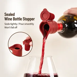 Silicone Wine Stopper and Pourer Leakproof Red Wine Bottle Sealing Plug Bar Accessories