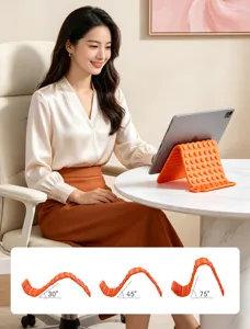 Flexible folding tablet and phone stand desktop multifunctional adjustable holder orange.