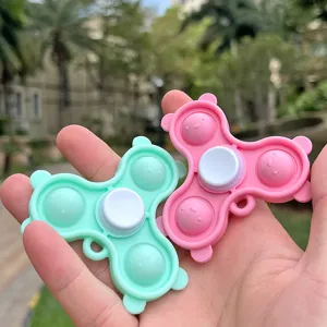 Silicone Push Pop Bubble Fidget Spinner Toy Finger Sensory Stress Relief Toy With Metal Keychain For Kids Adults