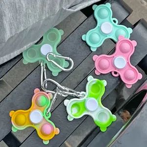 Pop it fidget spinner keychain stress relief toy set, colorful silicone push pop sensory toys.