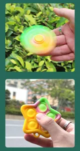 Vista di dettaglio di giocattolo antistress in silicone fidget spinner, design a stella.