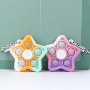 Giocattolo Sensoriale Push Pop Bubble Fidget Spinner in Silicone Multicolore a Forma di Stella Antistress con Portachiavi in Metallo