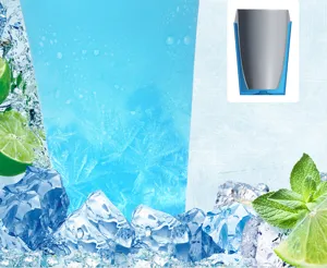 Details du gobelet de refroidissement en acier inoxydable a double paroi avec de la glace fraiche.