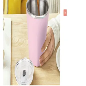 Gobelet en acier inoxydable double paroi rose pour boissons froides et cafe glace.