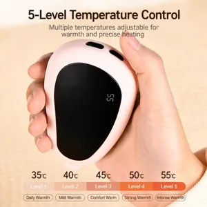Rechargeable electric hand warmer with 5 adjustable temperature settings, fast USB heating design.