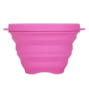 Collapsible silicone folding bowl with lid for outdoor camping picnic and portable travel lunch.
