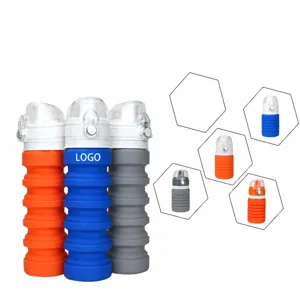 Collapsible silicone water bottle for outdoor sports, travel, and cycling with custom options.