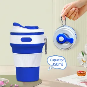 Portable collapsible silicone travel coffee cup, foldable telescopic water mug 350ml blue