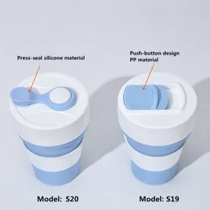 Foldable silicone travel water cup with portable design and multi-lid options for outdoor use.