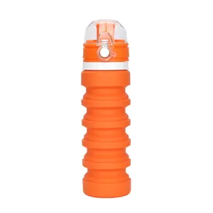 Outdoor sports collapsible silicone water bottle, portable travel cycling folding cup with cap.