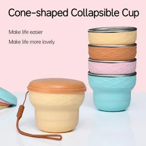 Gobelet pliable en silicone portable, tasse d'eau de voyage en cône avec lanière.