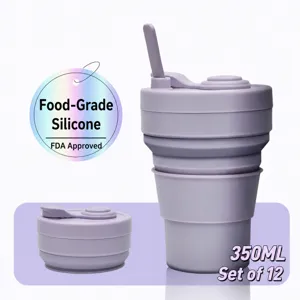 Foldable silicone travel cup with straw 350ml portable coffee cup for outdoor sports