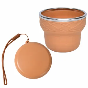 Tasse à eau pliable en silicone portable voyage extérieur télescopique poche mug avec couvercle