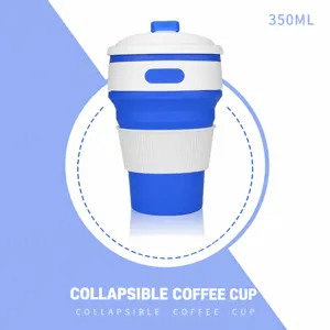 Portable collapsible silicone coffee cup 350ml travel reusable folding water cup for outdoor