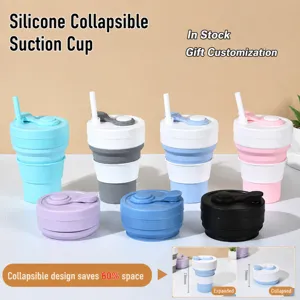 Silikon Faltbecher mit Strohhalm tragbare Reise teleskopische Wasserbecher Kaffeetasse