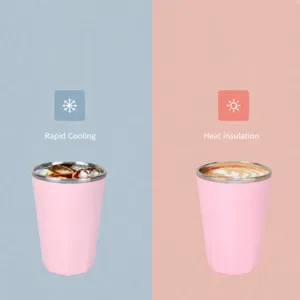 Gobelet isotherme en acier inoxydable à double paroi tasse rose boissons froides et chaudes.