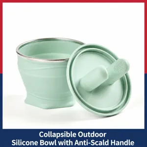 Silizium Falz-Camping-Schüssel mit Deckel, tragbares Outdoor-Geschirr für Picknick.