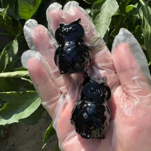 Handgemachte natur schwarze Obsidian Kristall Eule Figur, Heilung Edelstein Dekoration.