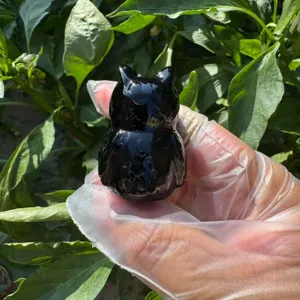 4.5cm natuerlicher schwarzer Obsidian Kristall Eule Figur handgeschnitzt Edelstein Deko