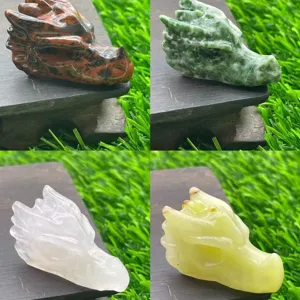 7cm natural stone dragon head crystal carving gemstone animal sculpture feng shui decor