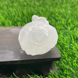 Crystal ghost pumpkin carving detail view, natural gemstone Halloween decor, 3.5cm small stone figurine.