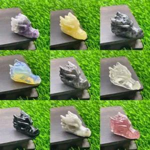 7cm natural stone dragon head crystal carving multi-material gemstone decor statue collectible