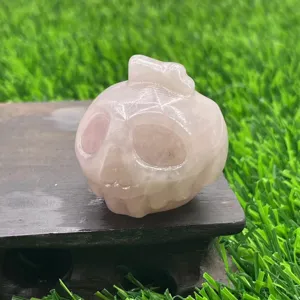 Natural crystal carved pumpkin ghost figurine, unique healing stone halloween skull decor.