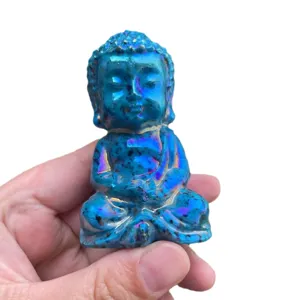 Aura Crystal Buddha Figurine 8cm Electroplated Blue Healing Stone Meditation Desk Decor
