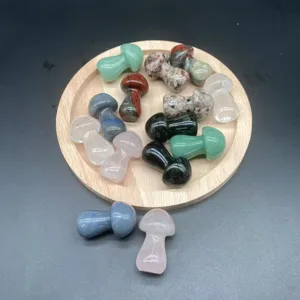 Natural Gemstone Crystal Mini Mushroom Desk Ornament Hand Carved Polished Mineral Quartz Healing Stone Figurine For Home Office Decor