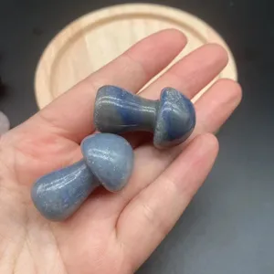 Natural crystal mushroom gemstone carving, smooth polished stone decor for healing and display.