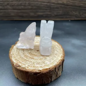 Natural rose quartz flower fairy crystal carving 30mm gemstone healing elf figurine desktop decor